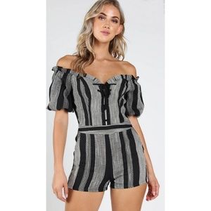 Honey Punch Off shoulder Puff Sleeve Romper